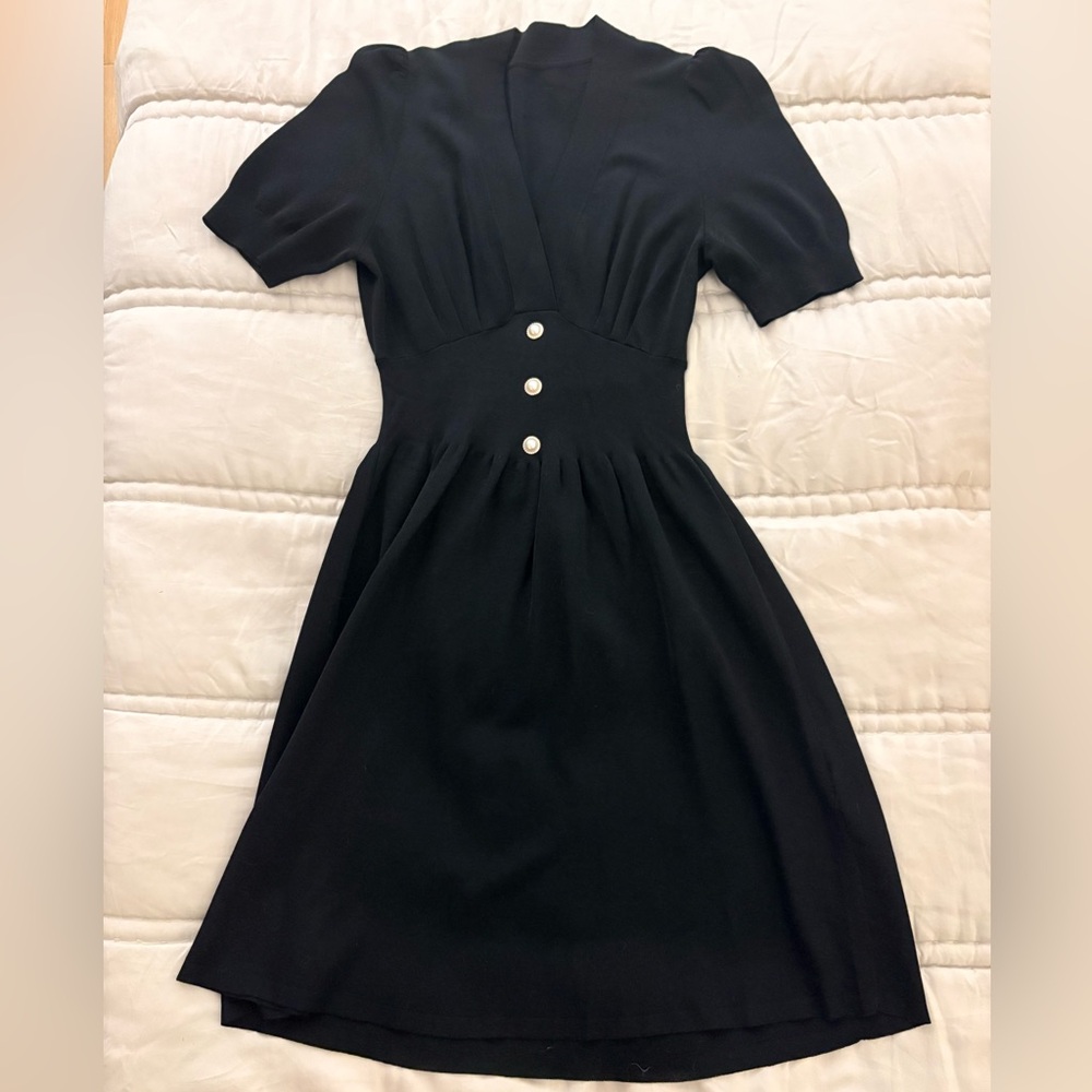 Elegant Black Goelia Dress with Pearl Button details